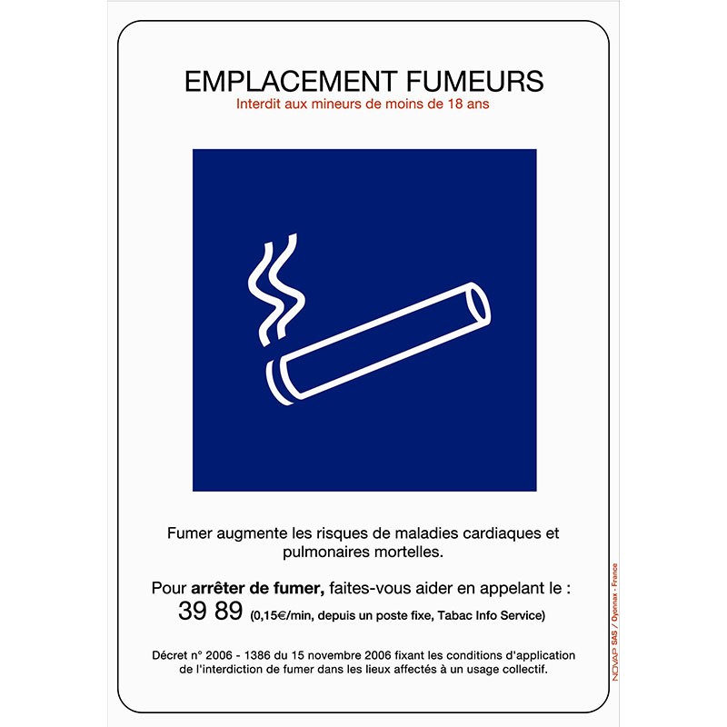 Panneau d'emplacement fumeurs 210 x 297
